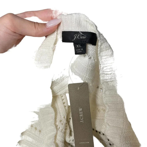 J. Crew Crewneck Scalloped Pointelle Sweater Ivory‎ Size XL - Picture 10 of 11